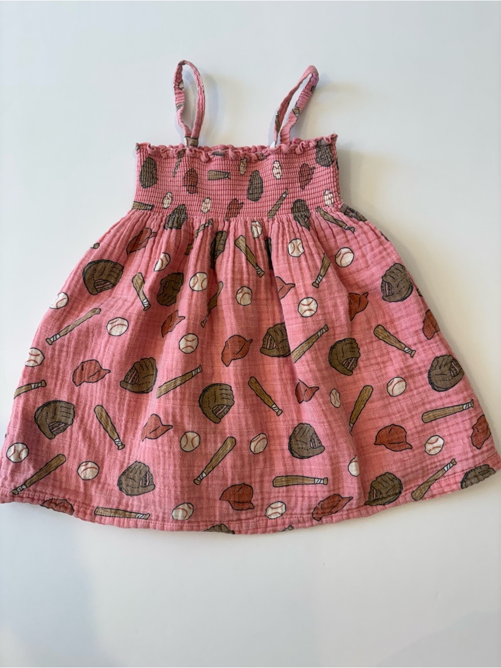 Angel Dear Muslin Pink Girls Dress with Baseball Print 4T